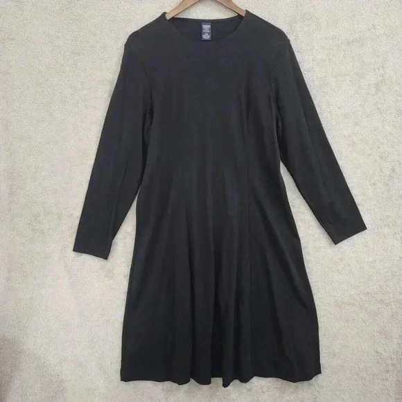 Lands End Womens Black Long Sleeve Midi Shift Dress L  Polyester Rayon Blend - Picture 1 of 6